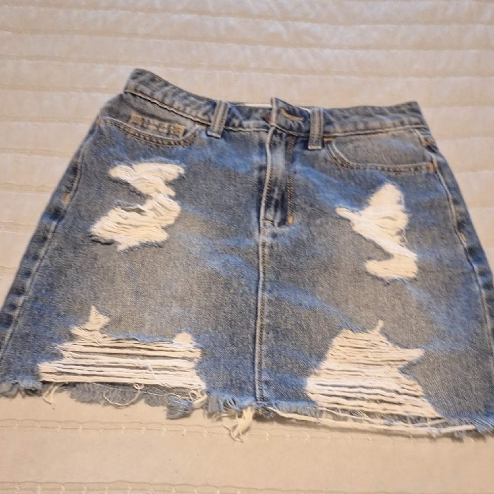 Hollister Blue Ripped Denim Mini Skirt